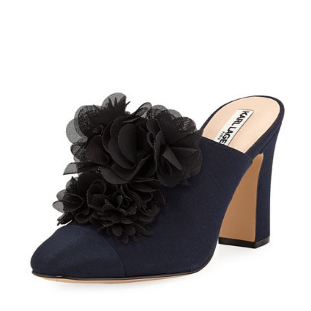 KARL LAGERFELD Neva 2 Chiffon Flower Block Heel